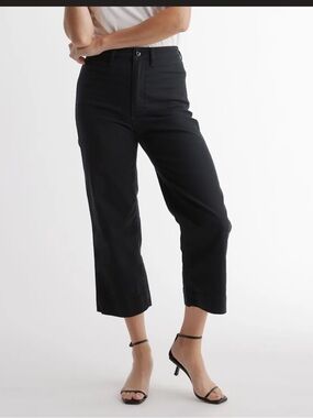 NWT quince organic stretch cotton twill wide leg crop pants black size 28